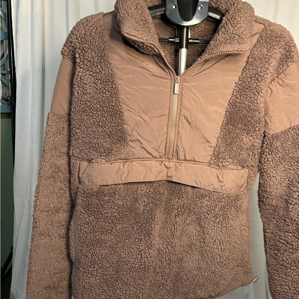 PINK Victoria's Secret Brown Teddy Jacket Half-Zip Fleece